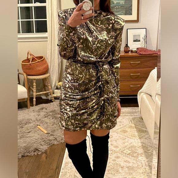 All Saints Lilliana Kettu Gold and Black Ruched Dress - Picture 2 of 16